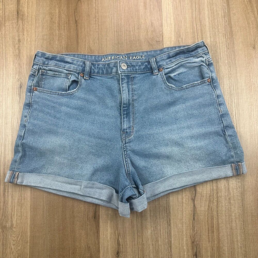 American Eagle Mom Short Women's 18 Light Blue Stretch Denim Jean Casual Shorts